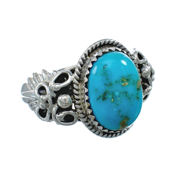 Native American Turquoise Sterling Silver Leaf Ring Size 9-1/4 AX129688